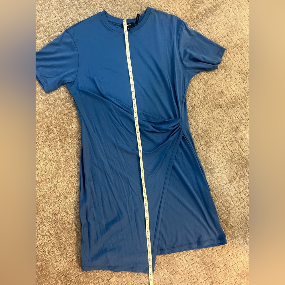 NWOT Theory Womens Blue Casual Mini T-Shirt Dress With Side Ruching Size Medium - Picture 11 of 14
